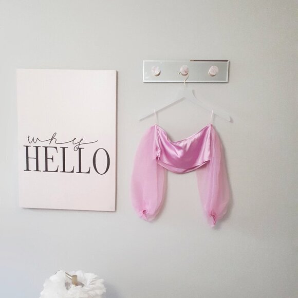 NWOT Zara bubblegum pink contrasting organza balloon sleeve crop top, L - Picture 10 of 12